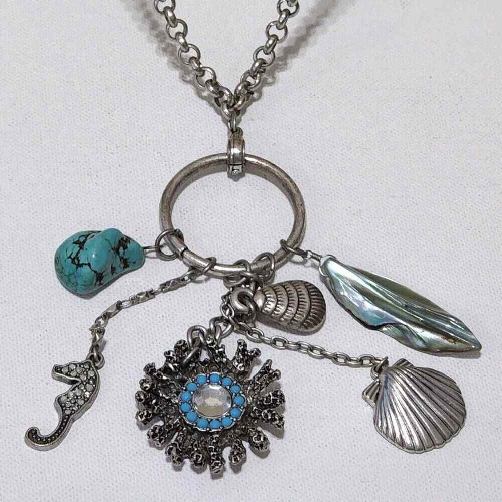 Chico's seahorse, turquoise, and Seashell long pendant‎ necklace